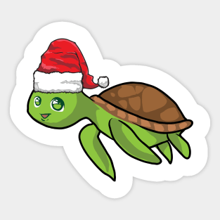 Santa Hat-Wearing Cute Sea Turtle Funny Christmas Holiday Sticker